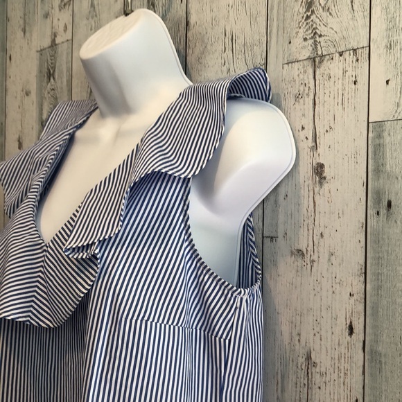 J.Crew Ruffled V-Neck Stripe Sleeveless Top 2 - Picture 3 of 10